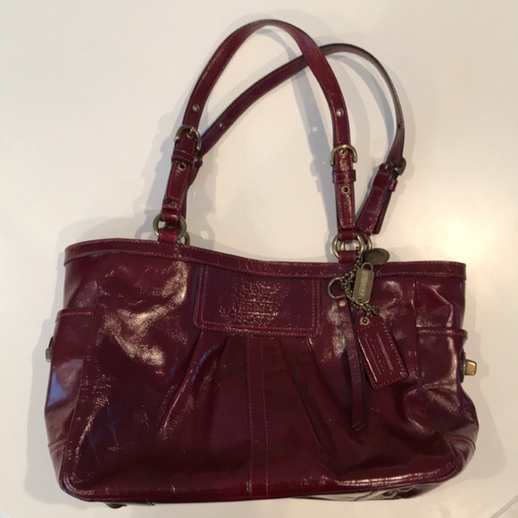 coach burgundy patent leather bag